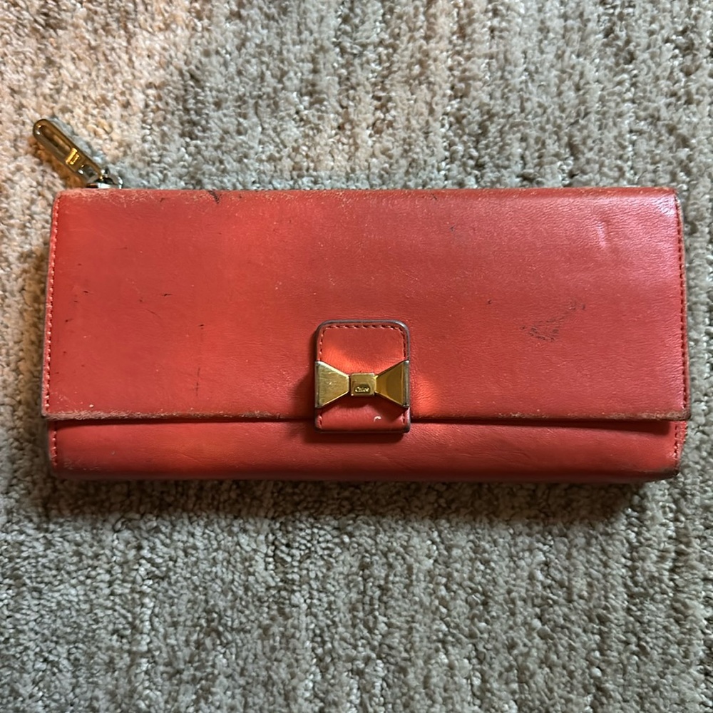 Orange Chloe Bow Wallet - used condition